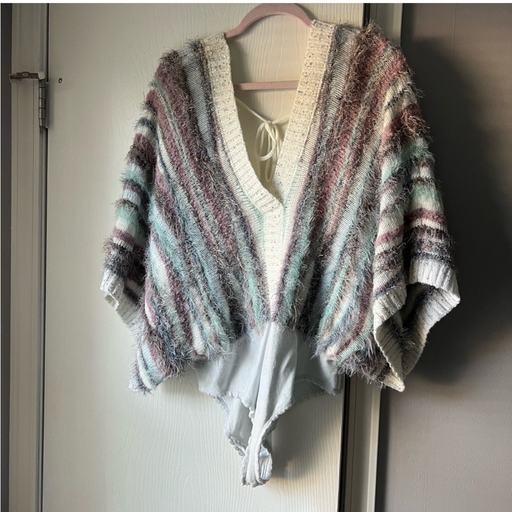 Free People Multicolor Striped Poncho Sweater